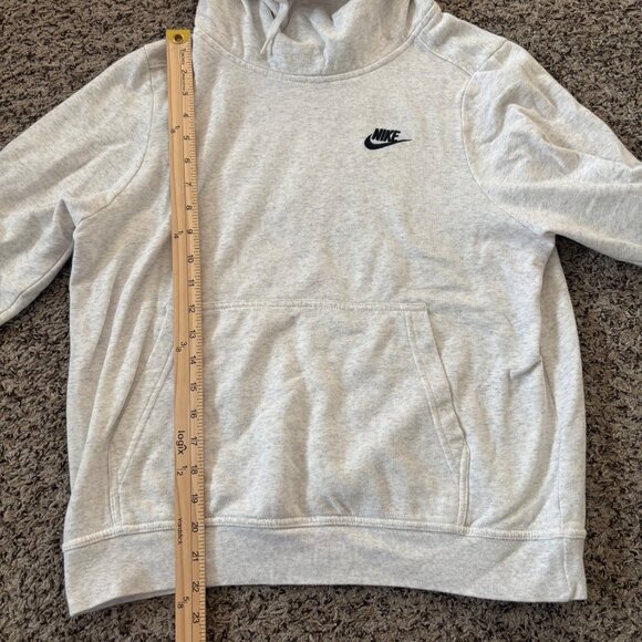 Nike Heather Gray Pullover funnel neck Hoodie M Women Cotton Blend Kangaroo Pock - Picture 5 of 6